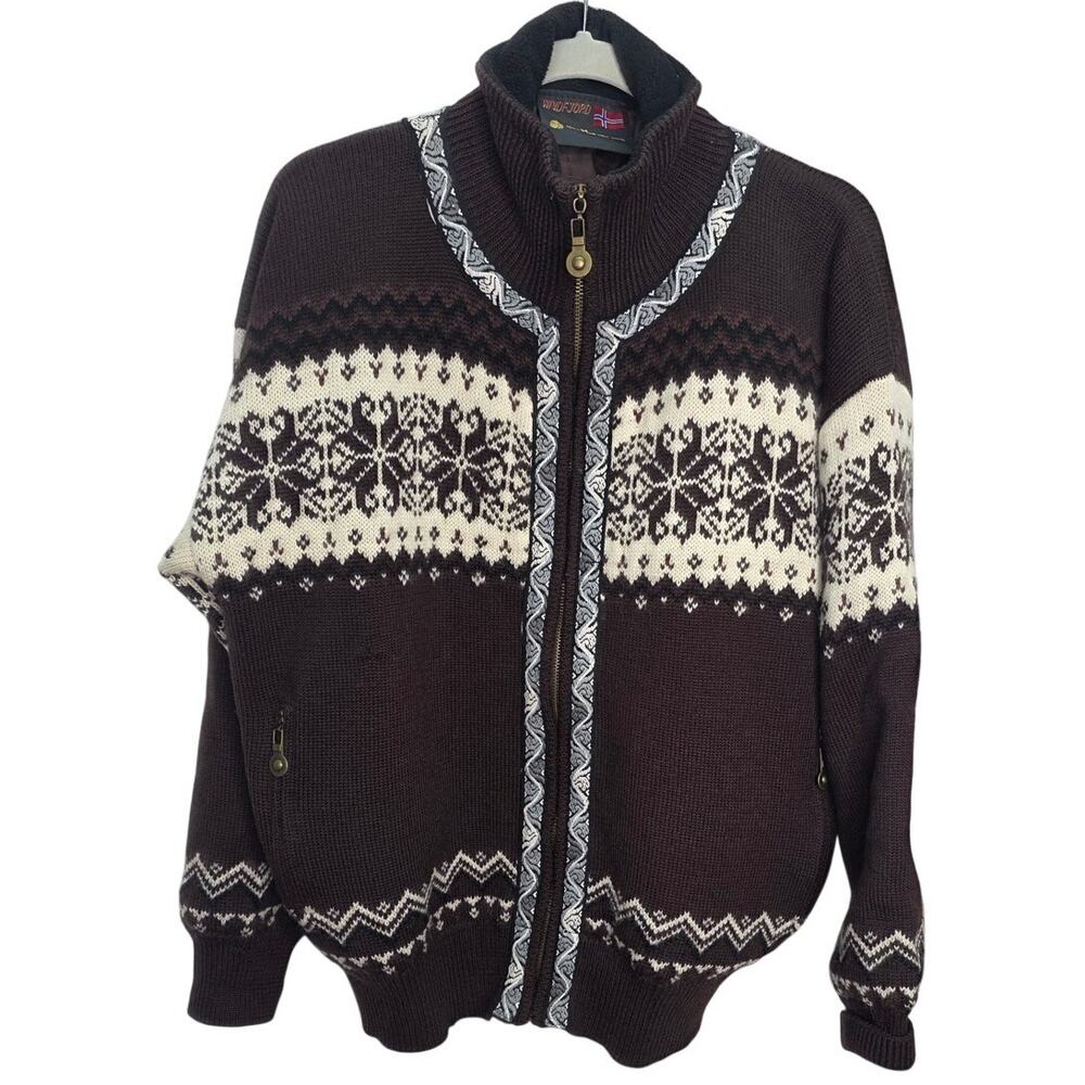 Vintage Windfjord Classic Norway 100% Wool Nordic Fair Isle Jacket imperfections